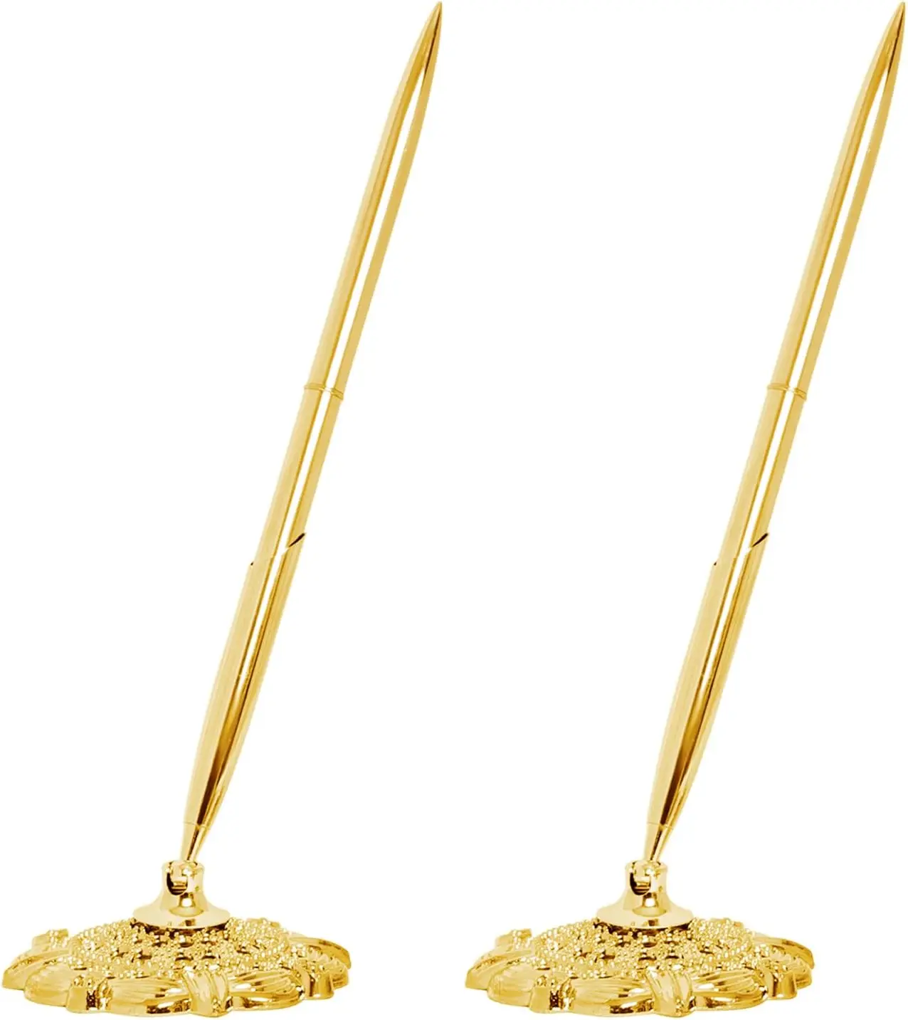 

2 Pcs Gold Hollow Round Pen Holder Set, Metal Signing Pens for Guest Book, Wedding, Birthday, Office