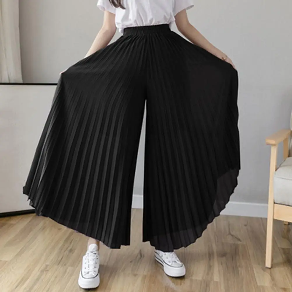 

Women Wide-leg Pleated Pants Pleated Leg Pants Elegant Wide Leg Chiffon Pants for Women High Waist Pleated Trousers Loose Fit