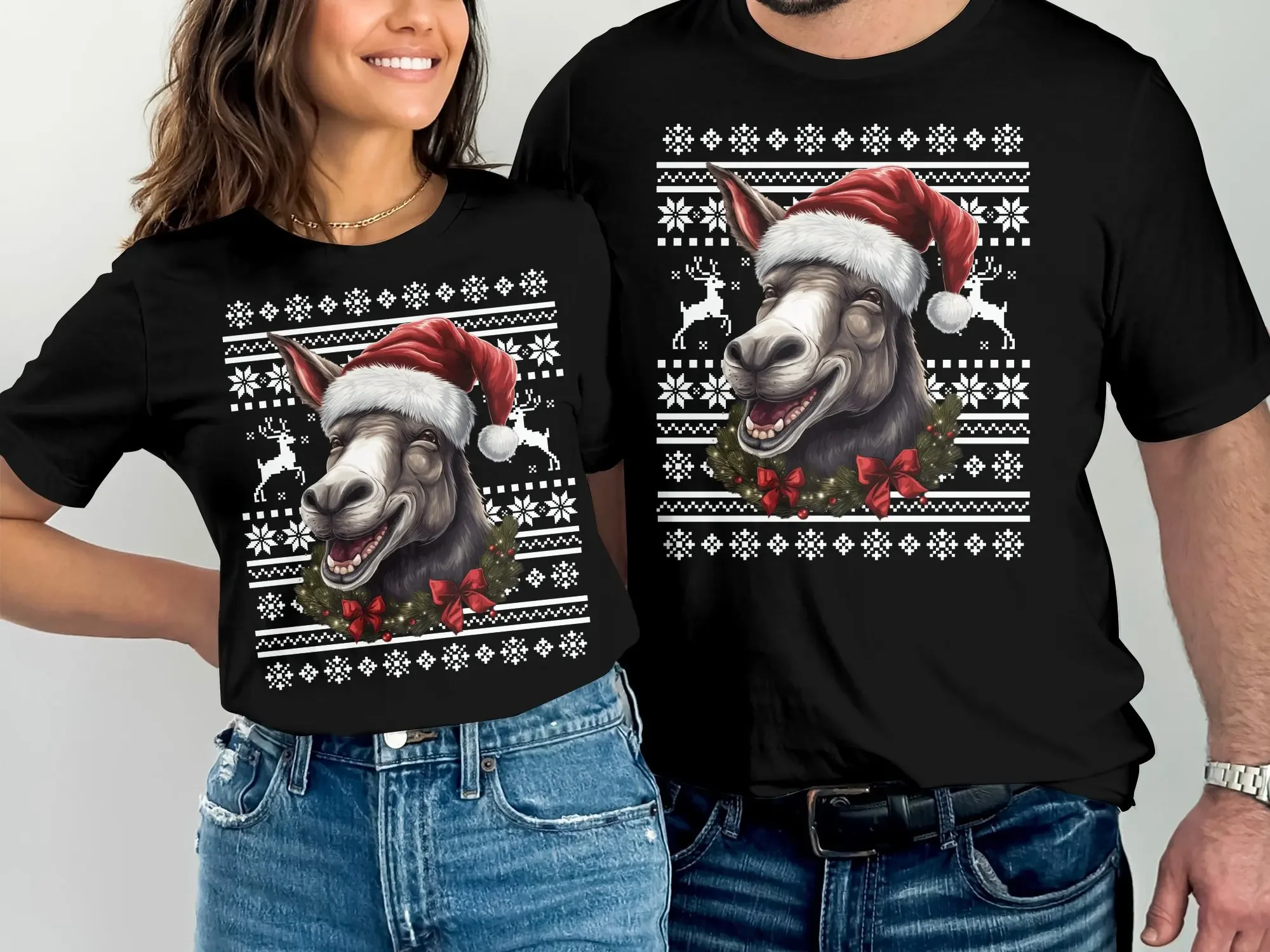 Donkey Jackass Santa Hat T Shirt Christmas Funny Holiday Xmas