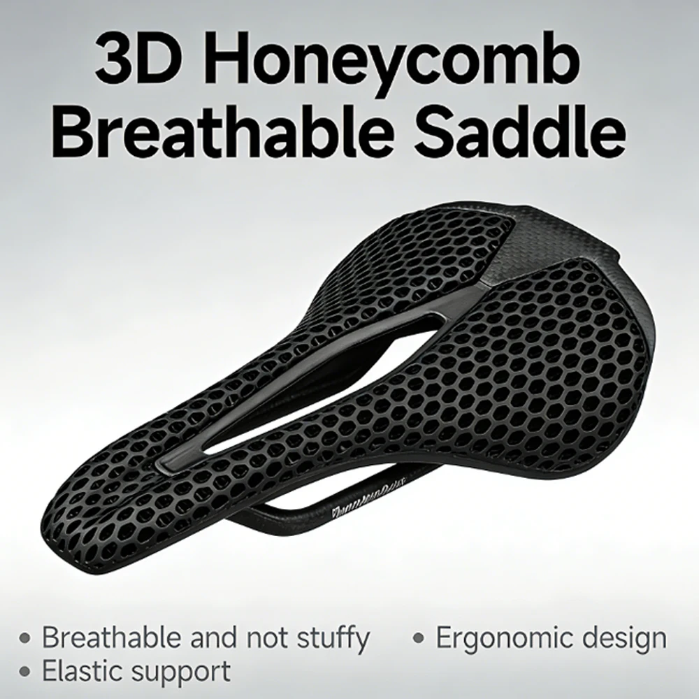 

ELITAONE 3D Printed Bike Saddle Breathable Hollow Comfort 145±5g Ultralight Carbon Seat for MTB Gravel Road Cycling