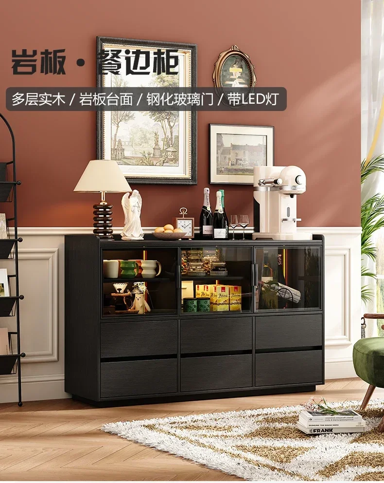 A32 Slate high-end dining side cabinet light luxury solid wood home living room side cabinet against the wall bucket cabinet