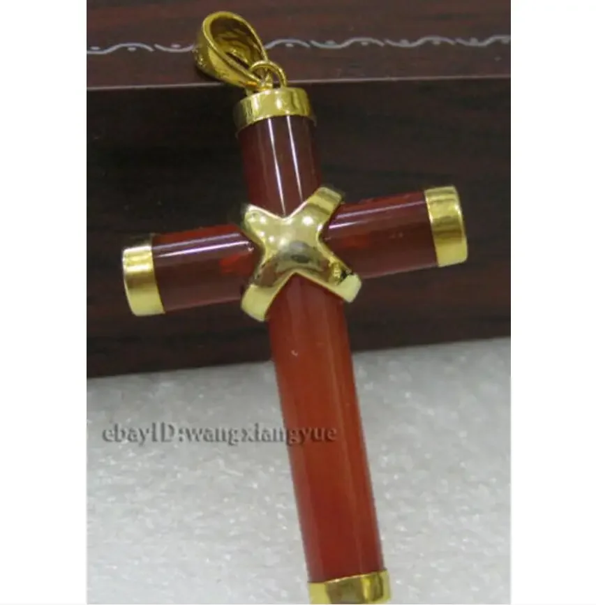 

Natural Rich Red Agate Gemstone jade Cross Pendant Necklace AAA Grade