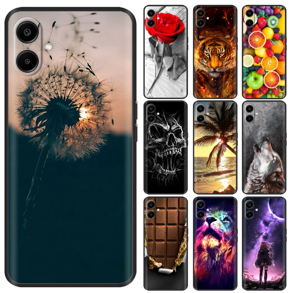 For Samsung Galaxy A06 Phone Case Cat Butterfly Painted Cover Funda For Samsung A06 A065F Back Cover Soft Black Silicone Bumper