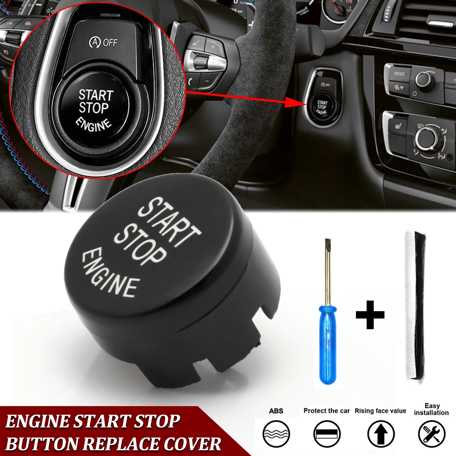 Black Interior Engine Start Stop Engine Switch Push Button Replace Cover Decor For BMW 1 Series F20 F30 F10 F01 F25 F26 F22 F12