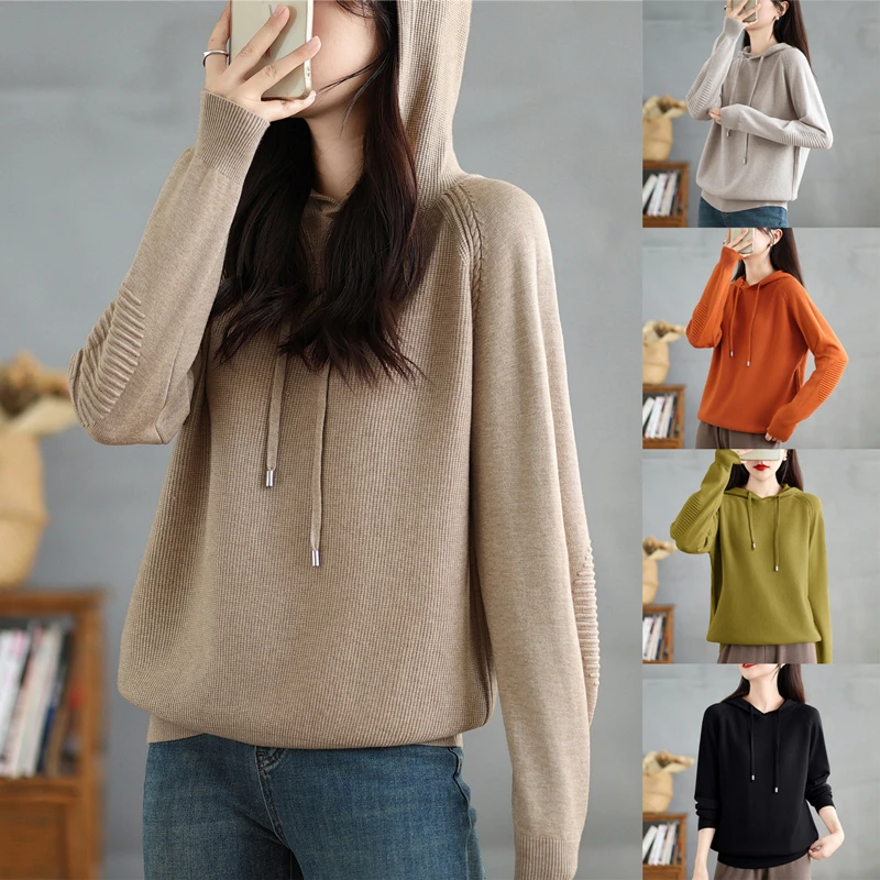 

Women's Hooded Sweater Loose Long Sve Faionable Autumn Winter Top Versatile Casual Comfortable Retro Sle Pure Color