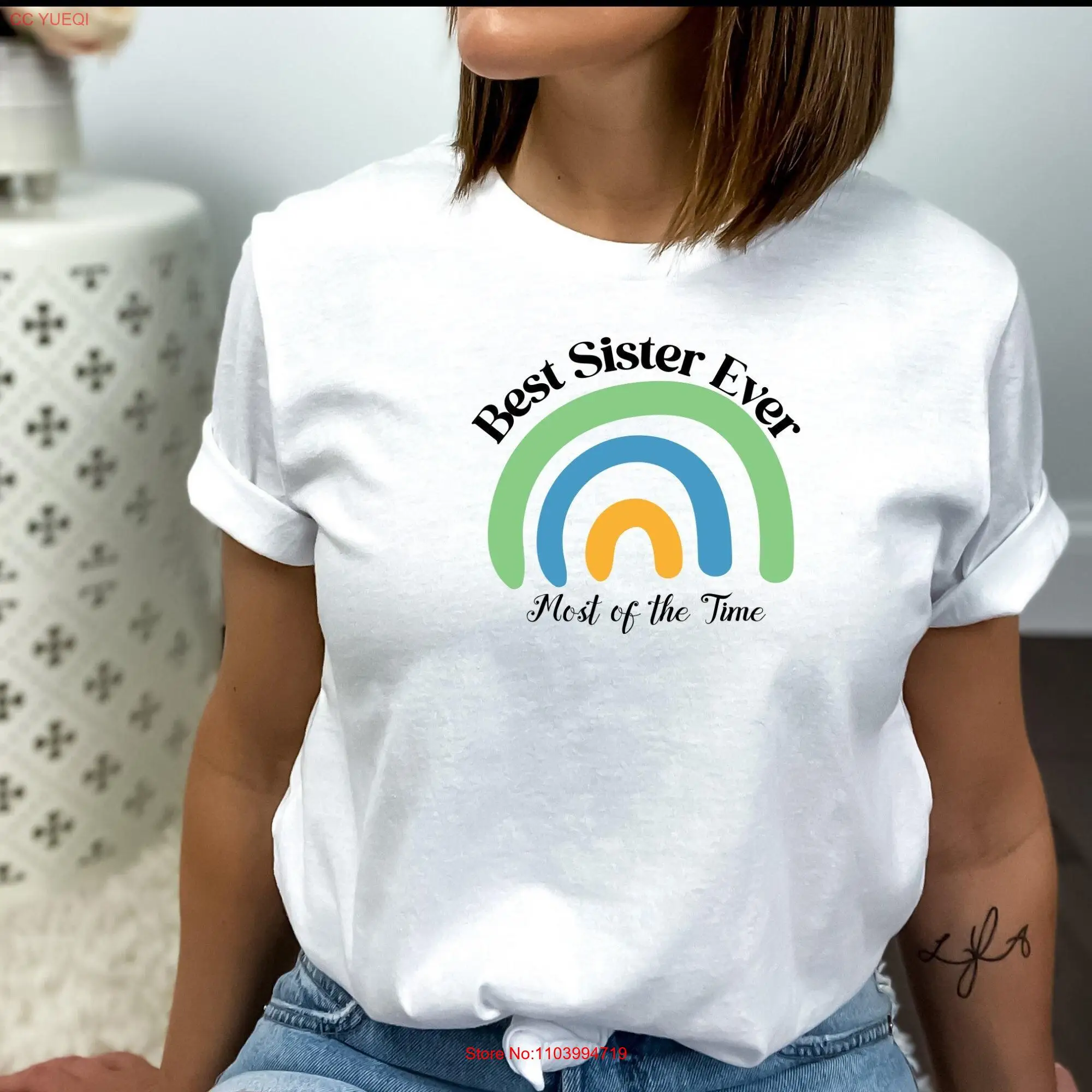 تي شيرت Best Sister Ever لمعظم الزمن لعيد الميلاد المفضل بأكمام طويلة أو قصيرة