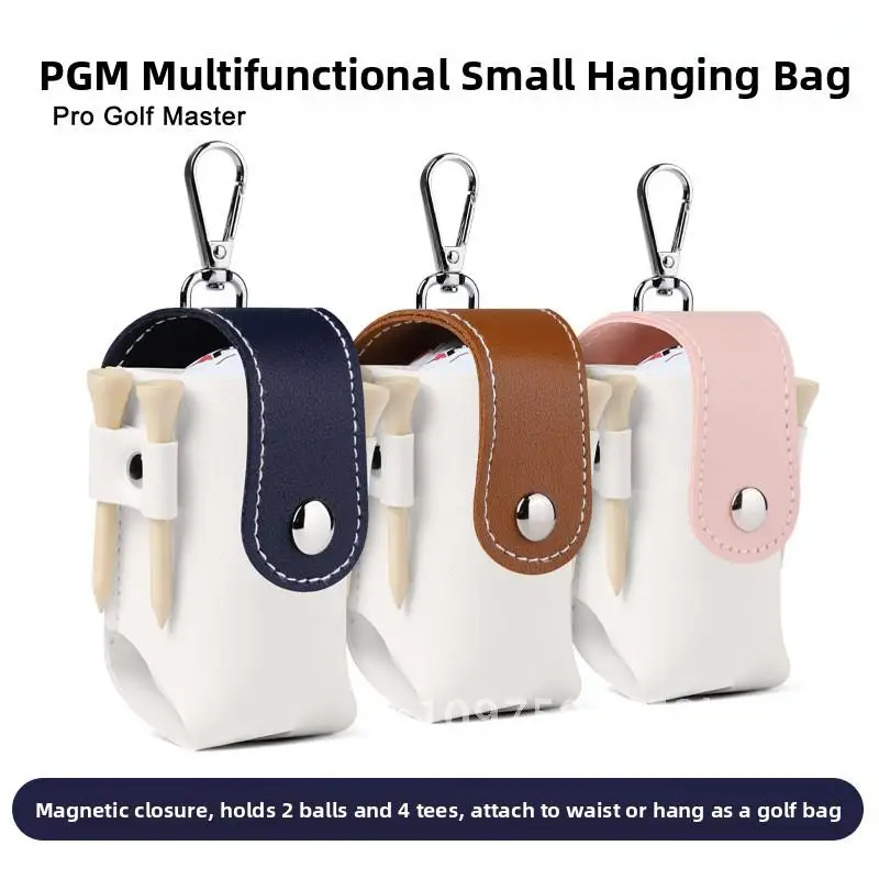 PGM Golf Waist Bag with Magnetic Buckle Ball Clip Men's & Women's Portable PU Leather Storage Hanging Bag for Sports Fashion
