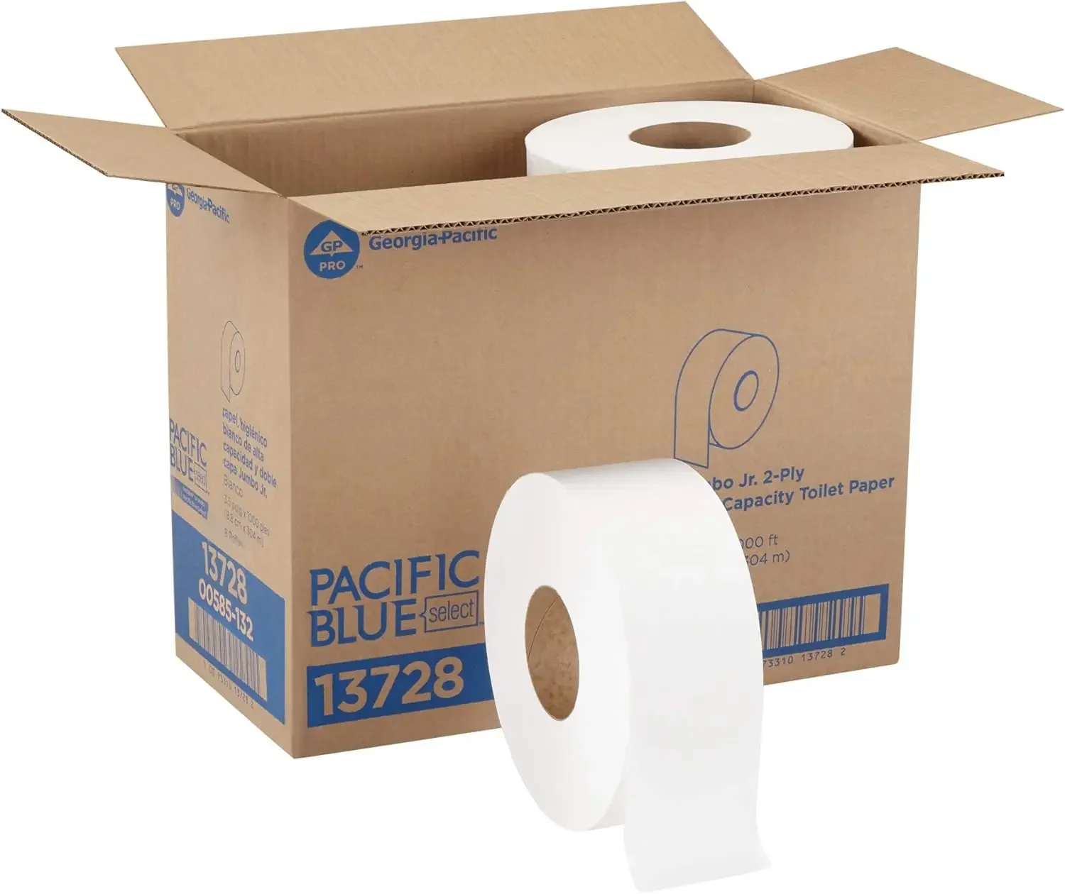 Georgia Pacific Blue 9-inch toilet paper produced by GP PRO (Georgia Pacific), 13728.1000 linear feet per roll, 8 rolls per box