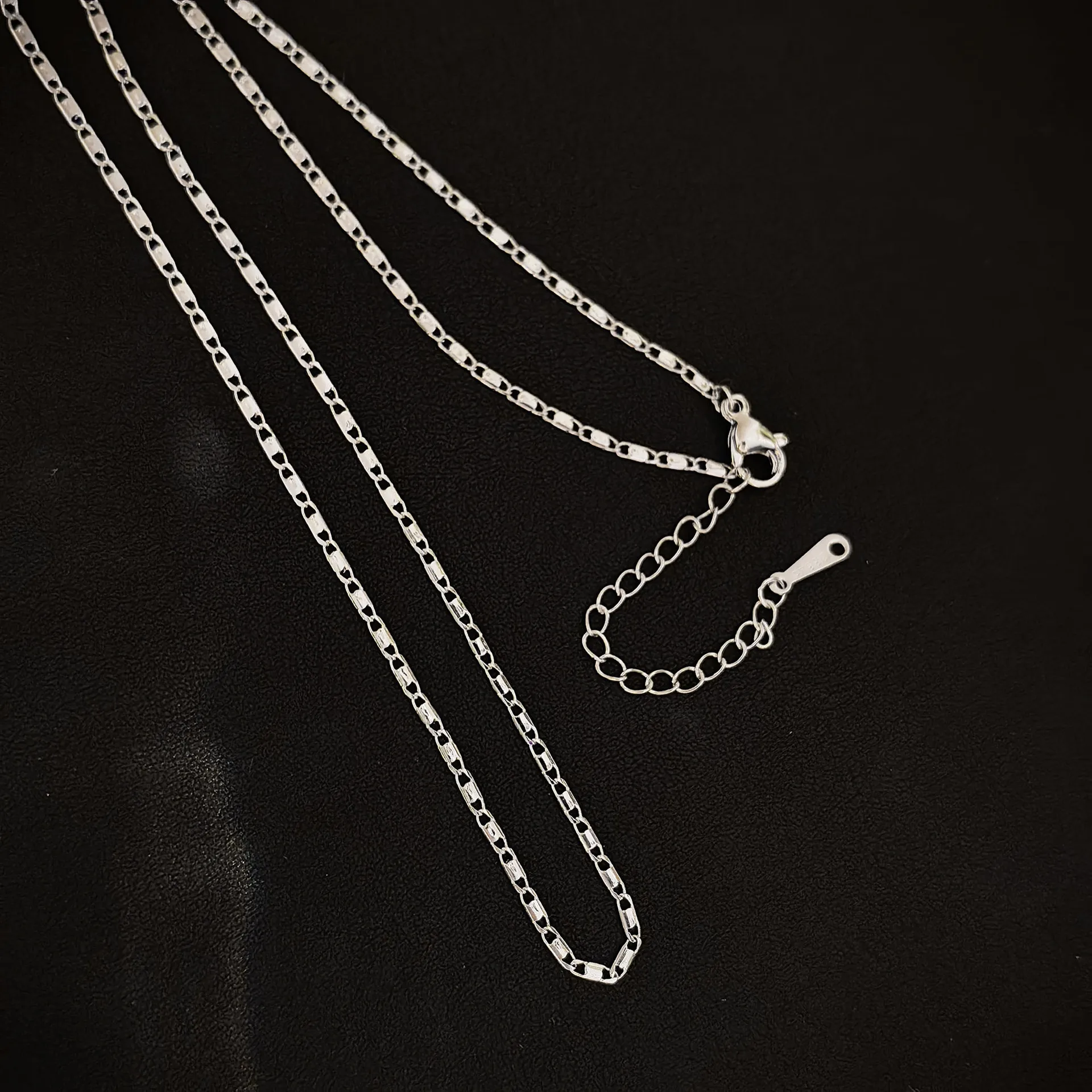 S925 Sterling Silver Necklace Universal Necklace Men's and Women's Collarbone Chain No Pendant Glitter Sequin Plain Chain