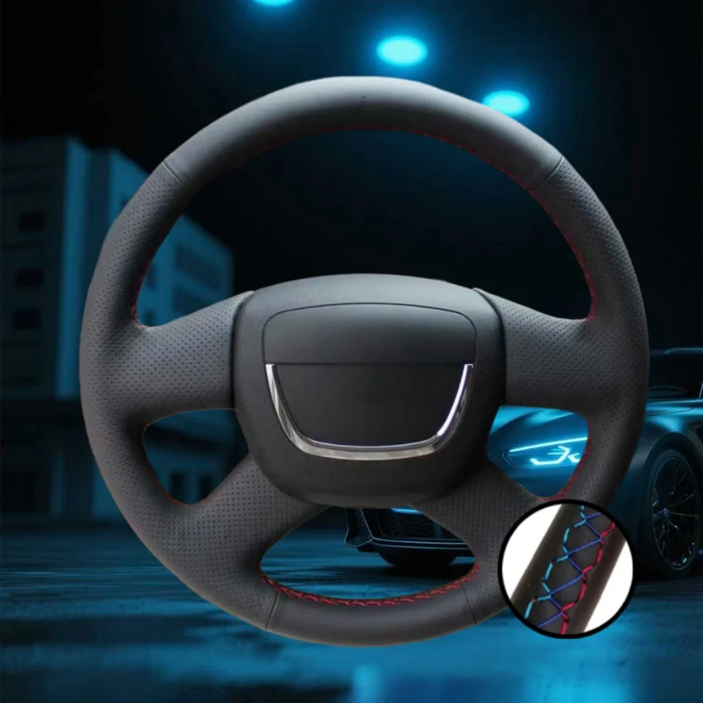 Funda para volante de coche cosida a mano de cuero genuino para Skoda Octavia Superb 2012 Fabia Skoda Octavia A5 2012, accesorios para coche
