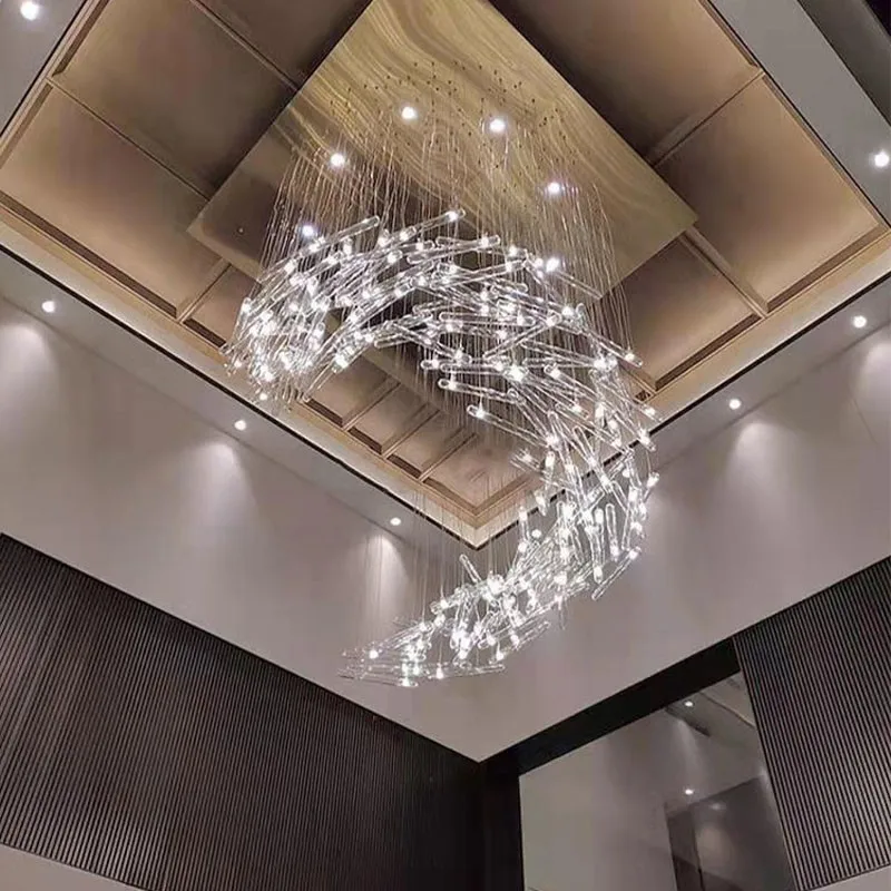 

Creative Customized Hotel Sales Office Bright White Chandelier Conference Room Sand Table Modern Lobby Art Led Strip Chandeliers