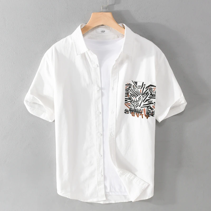 New Stylish Embroidery Casual Short-sleeve Cotton Brand Shirts For Men Trend Comfortable Tops Clothing Chemise Homme Drop-Ship
