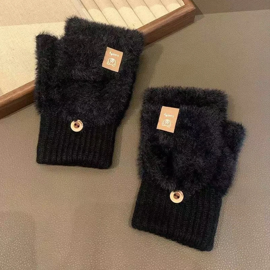 قفازات نسائية غامضة، قفازات تعمل باللمس، صوف محبوك ناعم، قفازات شتوية دافئة ومريحة ولطيفة