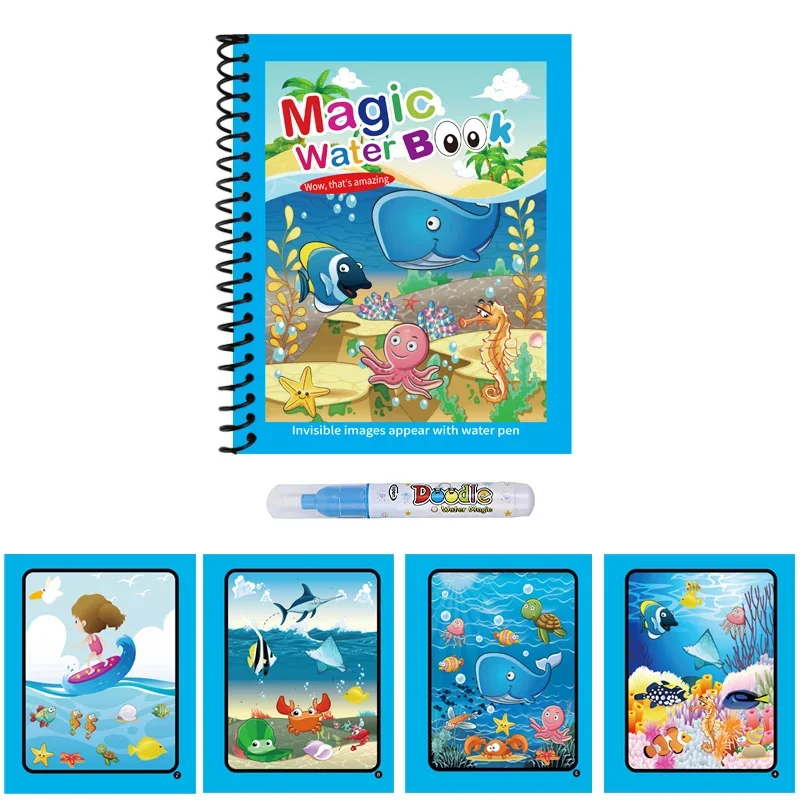 Wiederholte Kinder Zeichnung Malbücher Sensorische Frühe Bildung Puzzle Zeichnung Spielzeug Ozean Dinosaurier Tier Wasser Zeichnung Bild