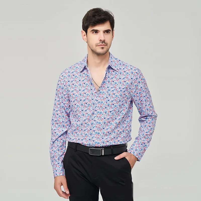 メンズ カジュアル ロングスリーブ 花柄プリント コットン混紡生地 ルーズフィット オールシーズンウェア Otherklqita ブランド