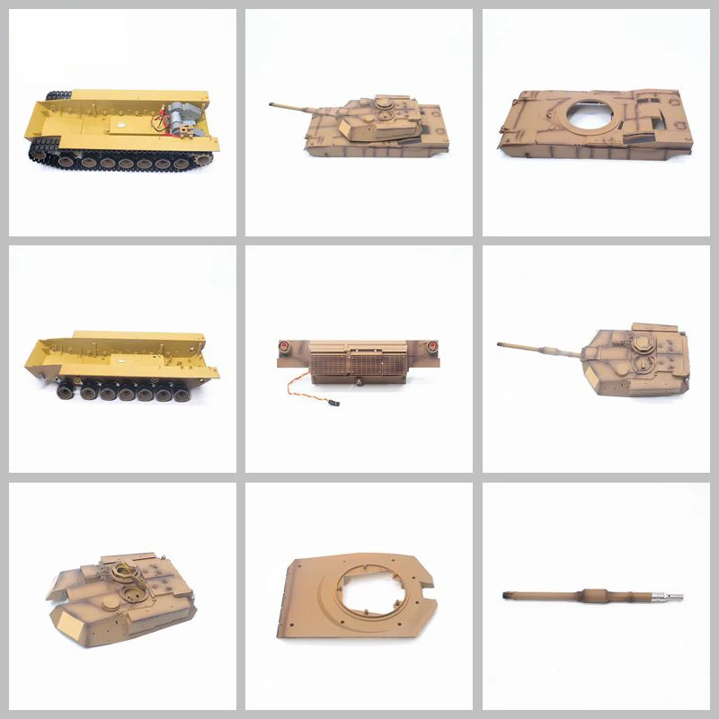 Henglong-M1A2 Tanque Car Chassis, Torre, Pistola Telescópica, Tubo, Placa de Luz Traseira, Interruptor, Tampa de Assento Fixo, Peças do Chassi, 3918 Peças