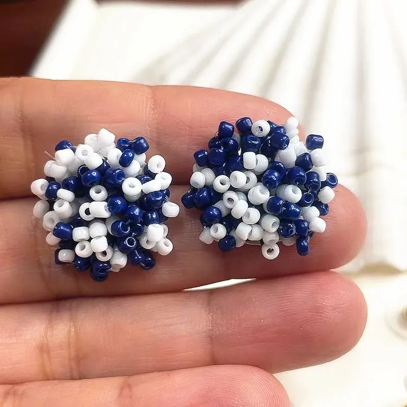 

WHOLESALE BEST SELLER - Hypoallergenic NAVY BLUE & WHITE Mix 15mm Small Seed Bead Earrings Set - Beaded Earring Pack -20pair/set