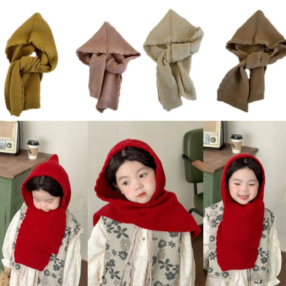 

Retro Style Solid Color Retro Children's Hats Versatile Knitted Knitted Hat Hoodie Simple Design Baby Shawl Scarf Winter Season