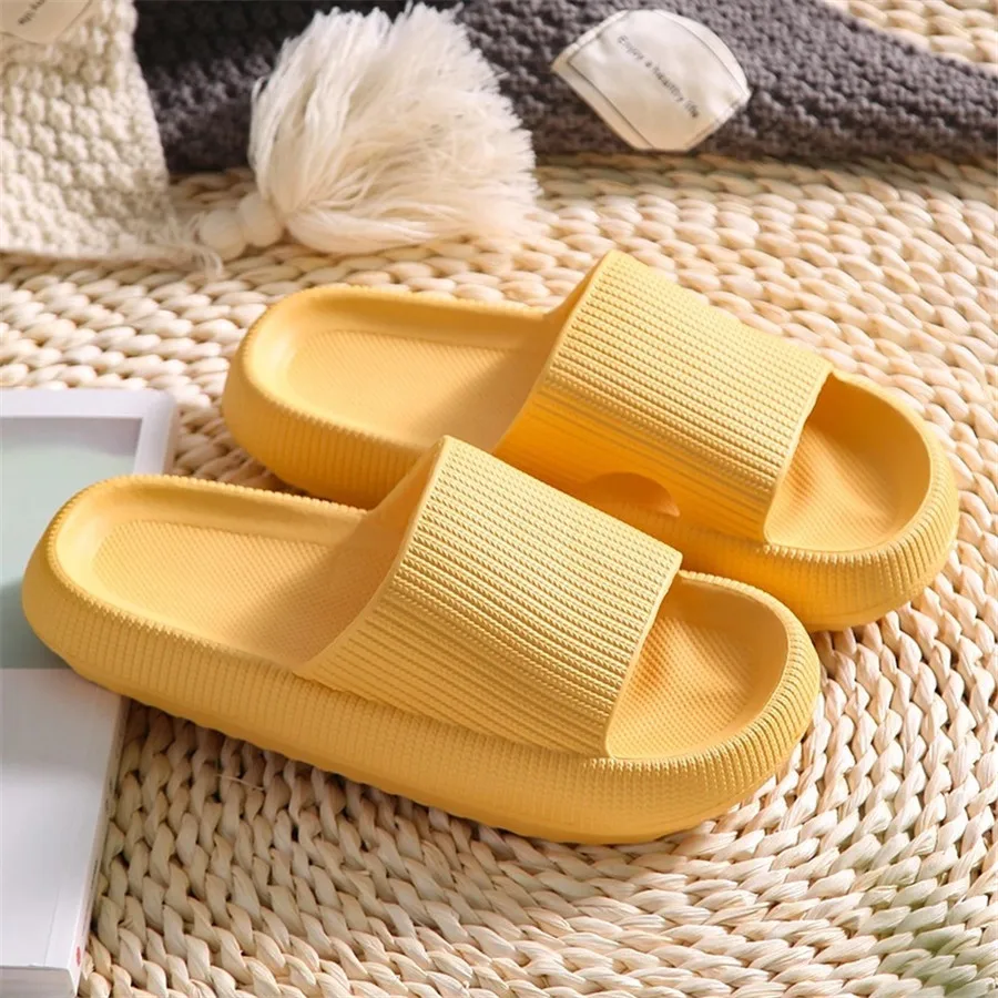 Summer Slippers Women Soild Slides Comfortable Bathroom EVA Cloud Soft Thick Non-slip Indoor Men Flat Heel Home Cushion Shoes