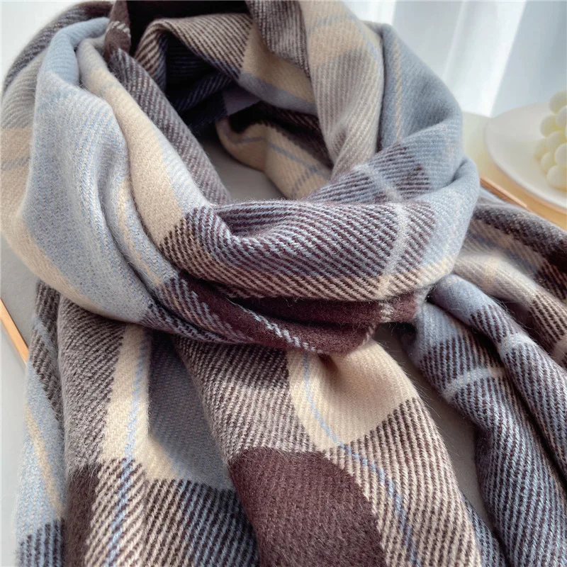 Thick Warm Winter Hijab Scarf Design Print Cashmere Pashmina Plaid Shawl Lady Wrap Tassel Scarves Knitted Foulard Blanket