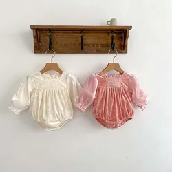 Newborn Baby Girl Velvet Big Bow Ruffle Romper Infant Toddler Solid Long Sleeve Princess Jumpsuit Autumn Spring Clothes 3M-18M