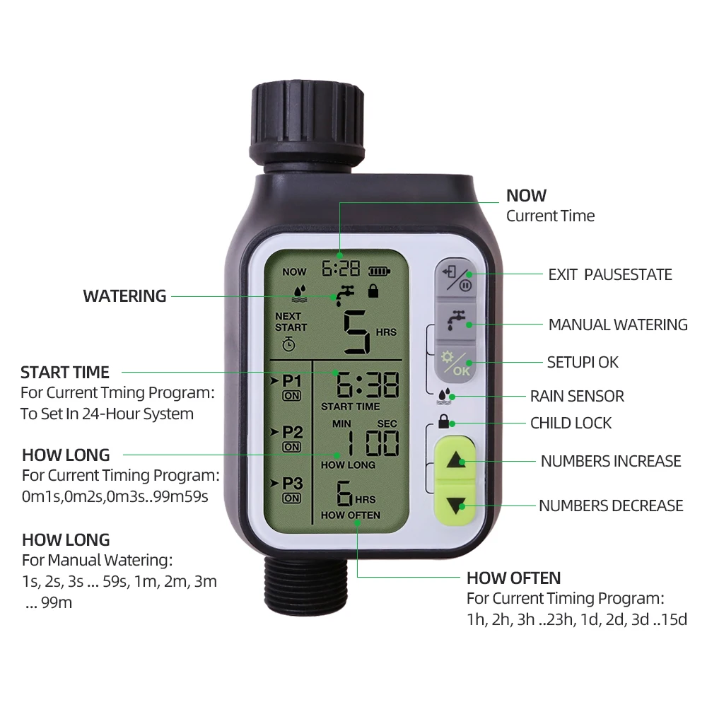 Ogród automatyczne nawadnianie czasowy wyłącznik przepływu wody z czujnik deszczu na zewnątrz 3 oddzielne programy nawadniania System kontroli
