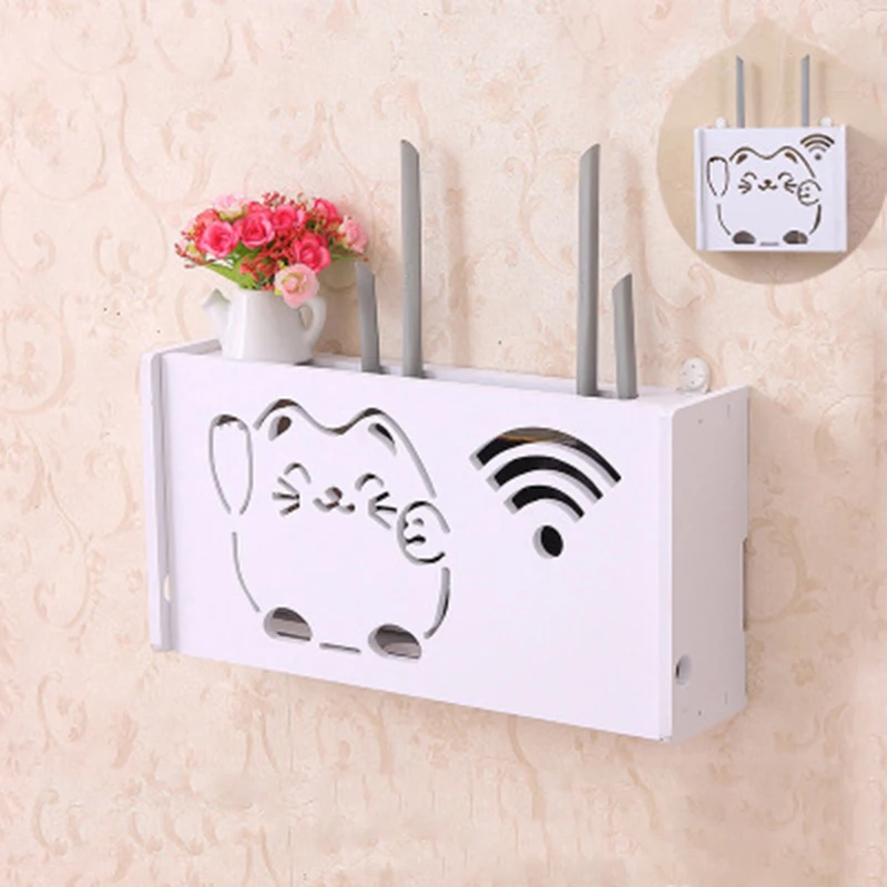 Cable Router Shelf Attachment Accessory Holder Storage Box Living room No Drill Bedroom Hanging Bracket Organizer