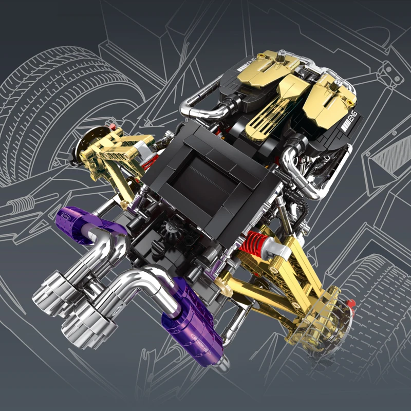 1602 Uds V12 bloques de construcción de motor modelo simulación motorizar partículas pequeñas ladrillos juguetes educativos adultos niños regalos de navidad