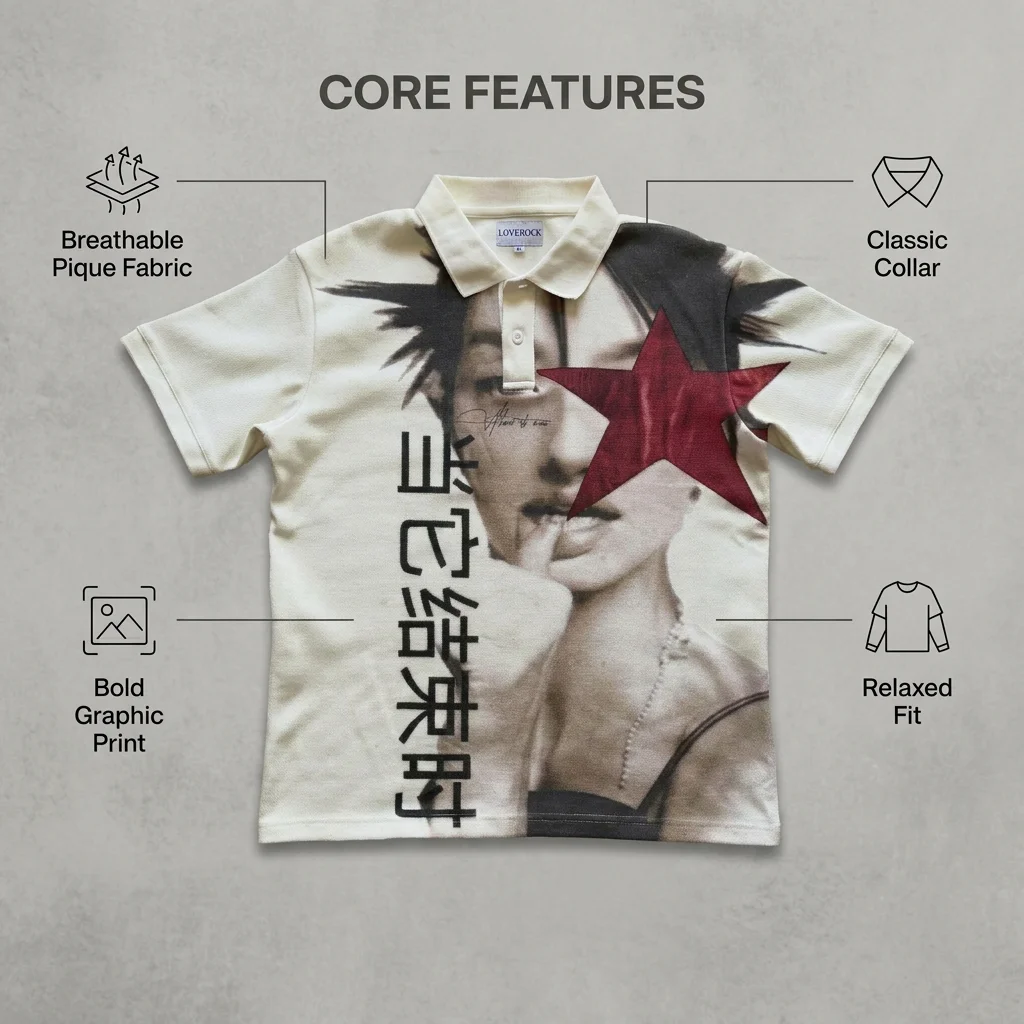 American Polo T Shirts Men Shirts Rock Letter Embroidery Hip Hop Loose Men Shirts Round Neck Short Sleeve Polo Y2k Shirt Tops