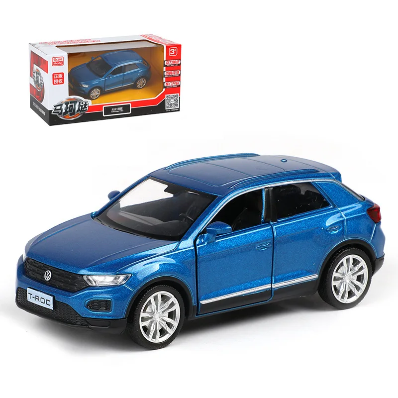 1:36 Volkswagen T-ROC alta simulazione pressofuso in lega di metallo modello di auto Sound Light Pull Back Collection regali giocattolo per bambini F344