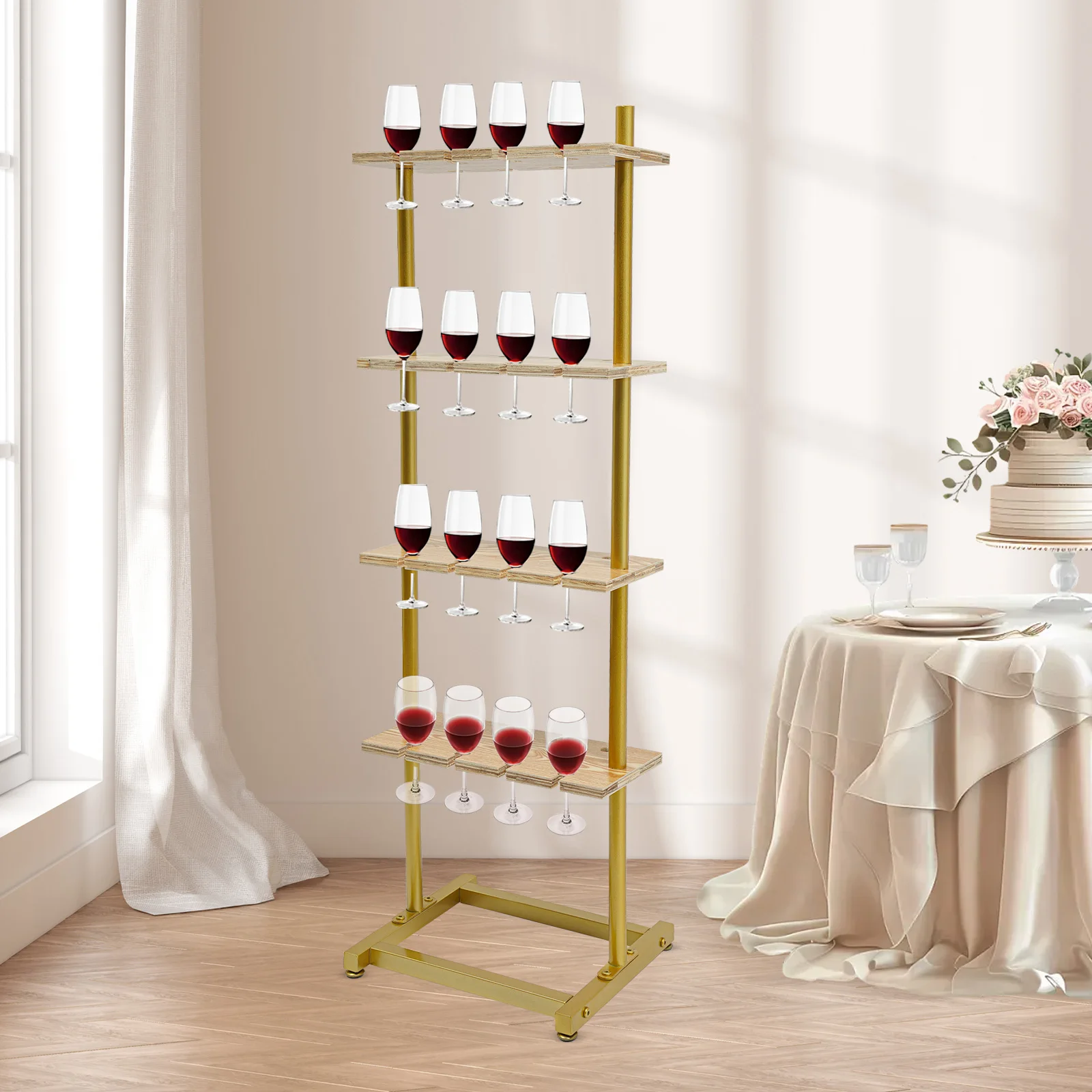 

4-tier Champagne Glass Rack Large Capacity Gold Wine Holder Storage Decoration Stand for Wedding, Birthday, Party