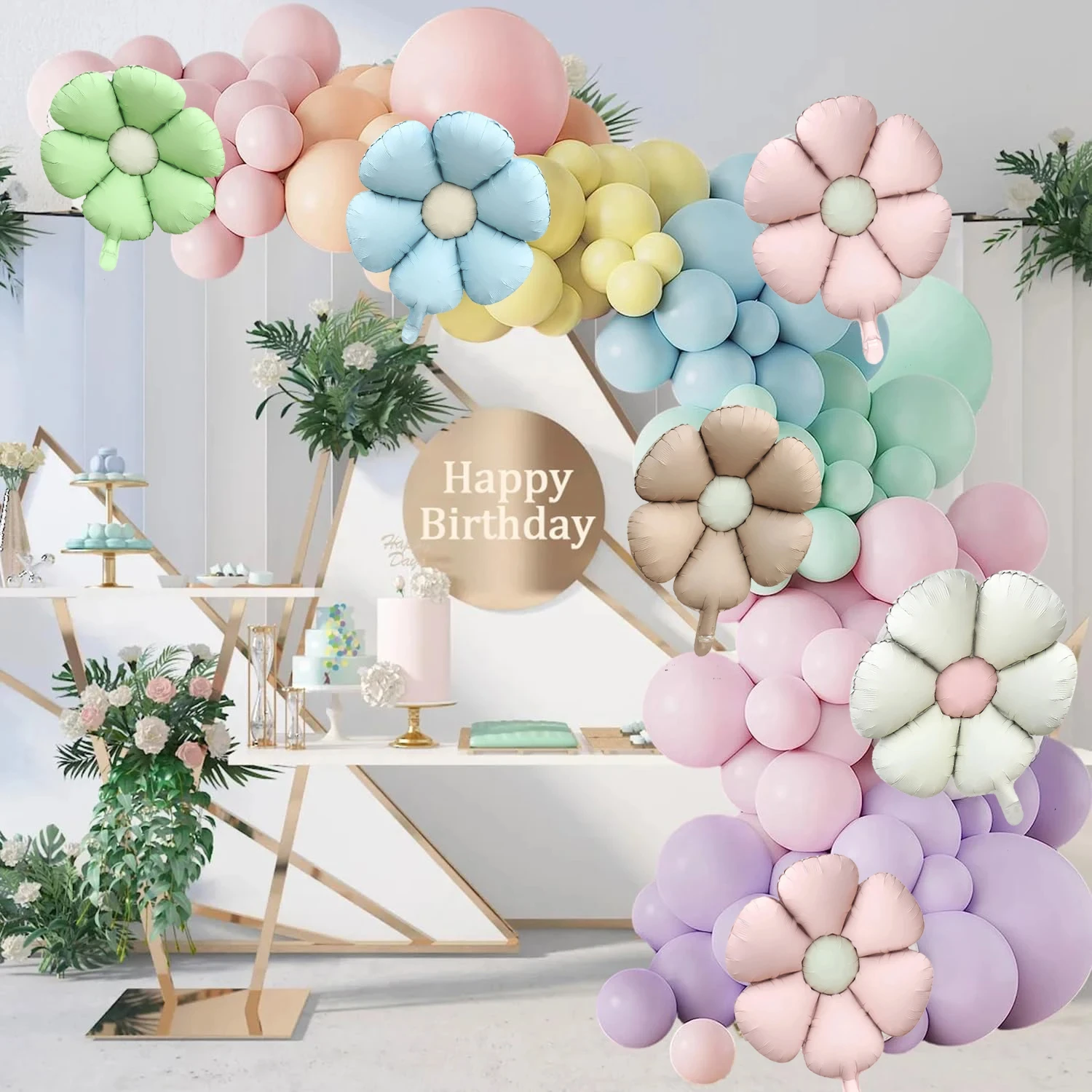 5pcs/set Dopamine Colored Matte Candy Colored Sunflower Daisy Aluminum Film Balloon Birthday Party Engagement Wedding Decoration