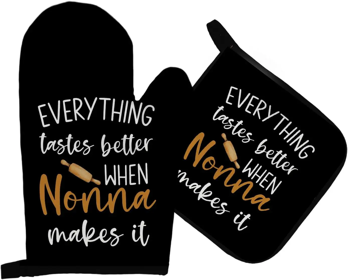 Nonna Grandma Oven Mitts and Pot Holders Sets, Everything Tastes Better When Grandma Makes It Heat Resistant Potholder
