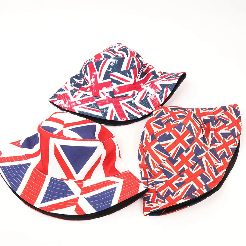 Unisex Double-sided Available Fisherman's Hat British Flag Print Basin Hat Hiking Fishing Tourism Outdoor Wide Edge Sunshade Hat