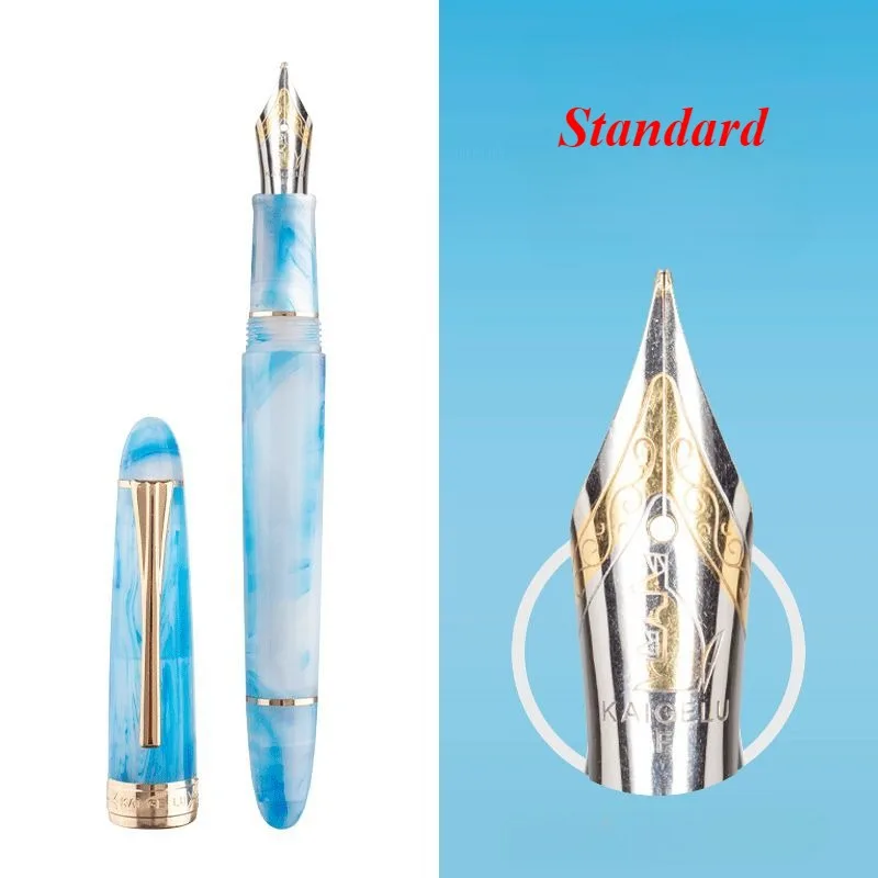 Kaigelu Torpedo Resin Long Knife Fountain Pen EF/F/M 0.38MM 0.5MM 0.7MM Nib,white Blue Color School Writing Ink Calligraphy Pen