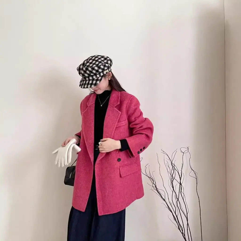 

Women's Double-Sided Wool Outwear High-End Korean Style Loose Fit Autumn Winter Coat