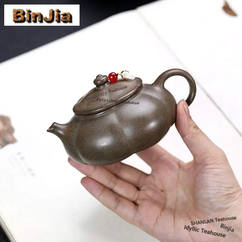 200ml Boutique Yixing Purple Clay Teapots Handmade Pumpkin Hanjiang Pot Raw Ore Agarwood Mud Kettle Zisha Tea Set Collection