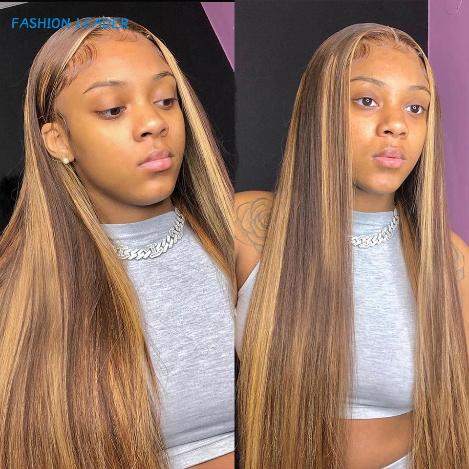 Highlight Wig Human Hair Deep Wave Frontal Wig T Part Ombre Transparent Lace Front Wig Curly Human Hair Wig 30 Inch