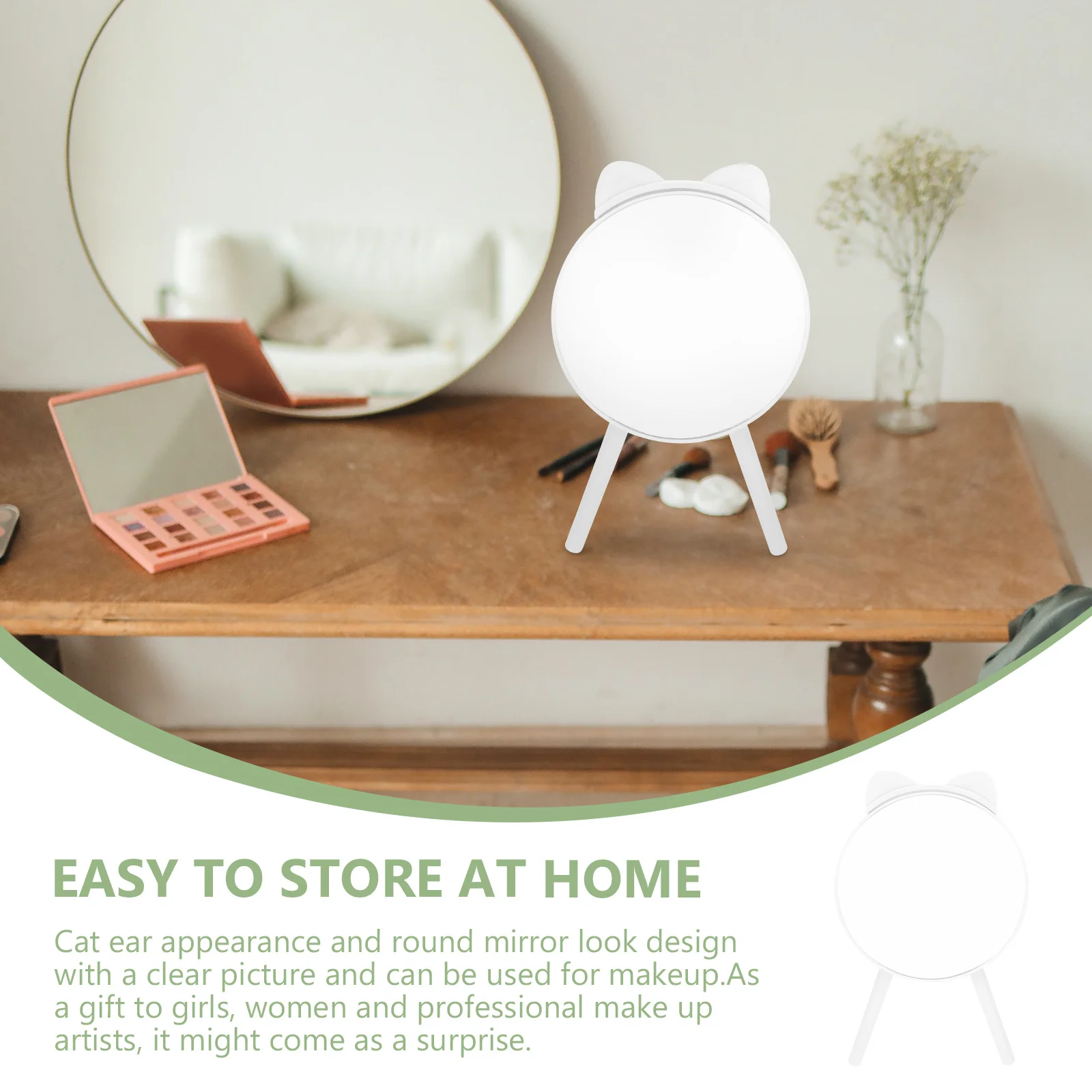 1Pcs Creative Cat Ear Mirror Tripod Base Mirror Exquisite Desktop Decor Gift Girl Gift Desktop Decor Photo Prop