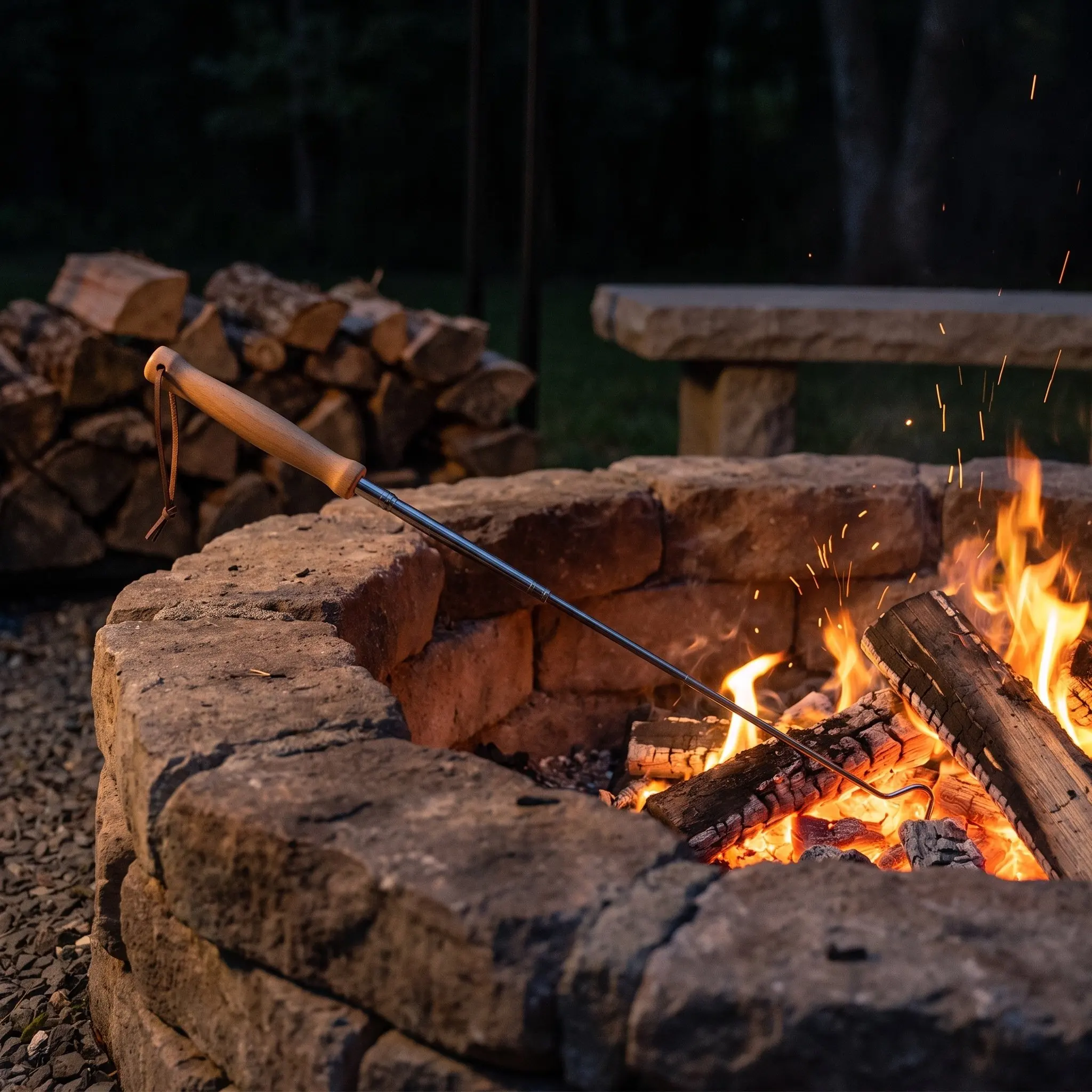 Extendable Fire Pit Poker Stainless Steel Heat Resistant Camping Fireplace Accessory Camp Fire Accessory Outdoor Campfire Tools