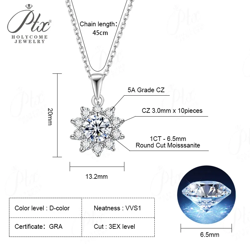 � ​ Sonnenblumen-Ohrstecker, Anhänger-Halskette, Moissanit-Schmuckset, stapelbar, S925 Sterling Silber, mehrfarbig, hypoallergene Charms – Detail 6