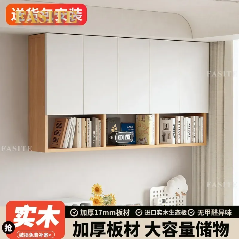 For Solid Wood Hanging Cabinet Wall Mounted Bookshelf Storage Unit Balcony Bedroom Dining Room Closet Top Shelf Space Saving