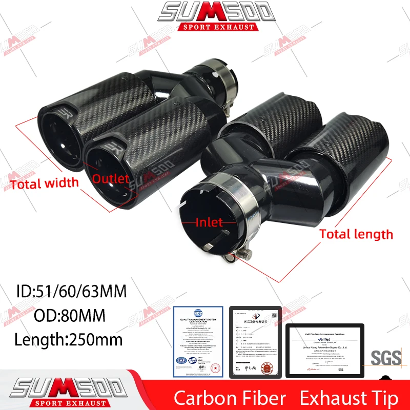 SUMSOO  Double-out Muffler Tip  black Stainless Universal for M performance Carbon Fiber Exhaust Tips End Pipes for BMW Series