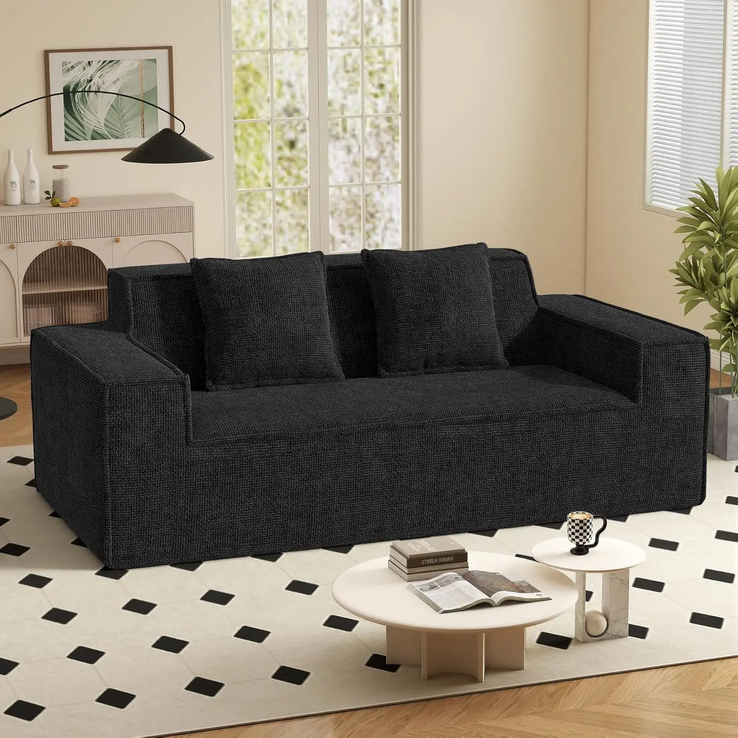 

77in Modern Small Cloud Loveseat Sofa, No Assembly Required Boneless Love Seat Couches Includes 2 Pcs Pillows for Living Room