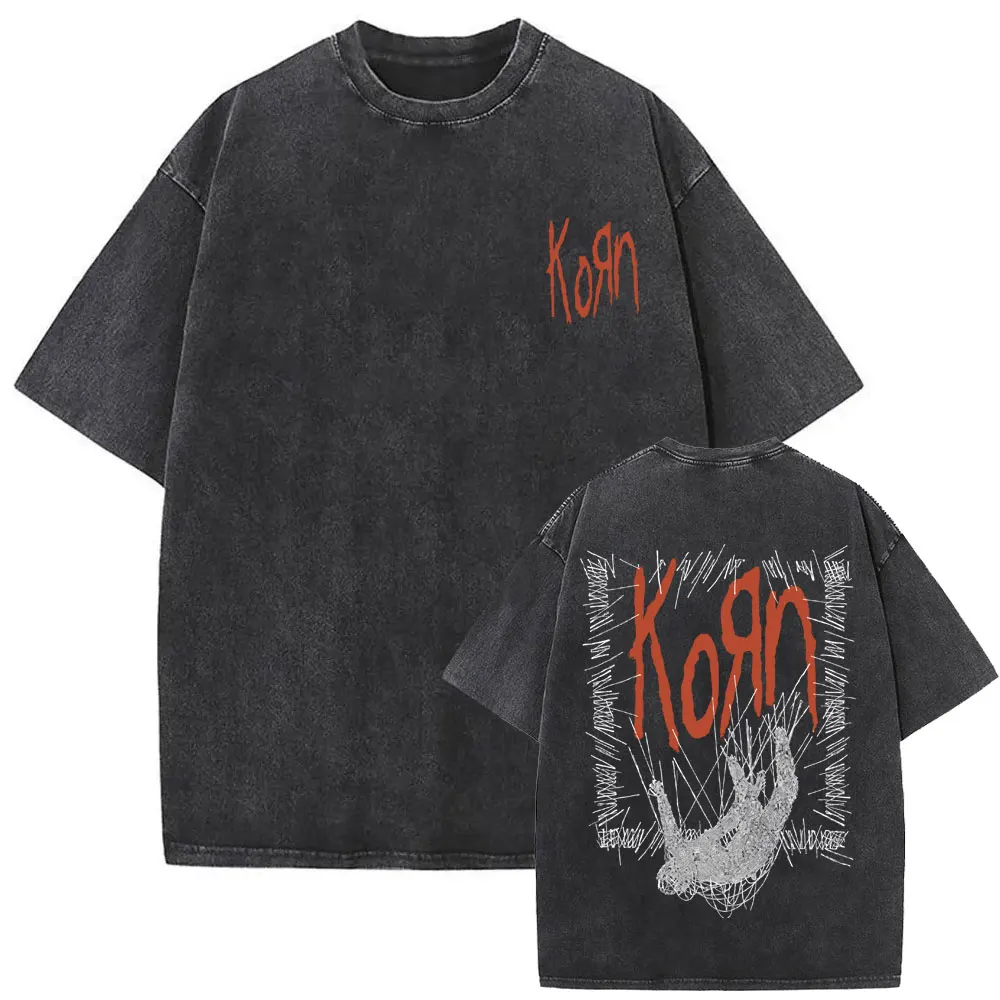 Washed Vintage Rock Band Korn The Nothing Album Graphic T-shirt Men Women Retro Alternative Metal T-shirts Men's Cotton T Shirts