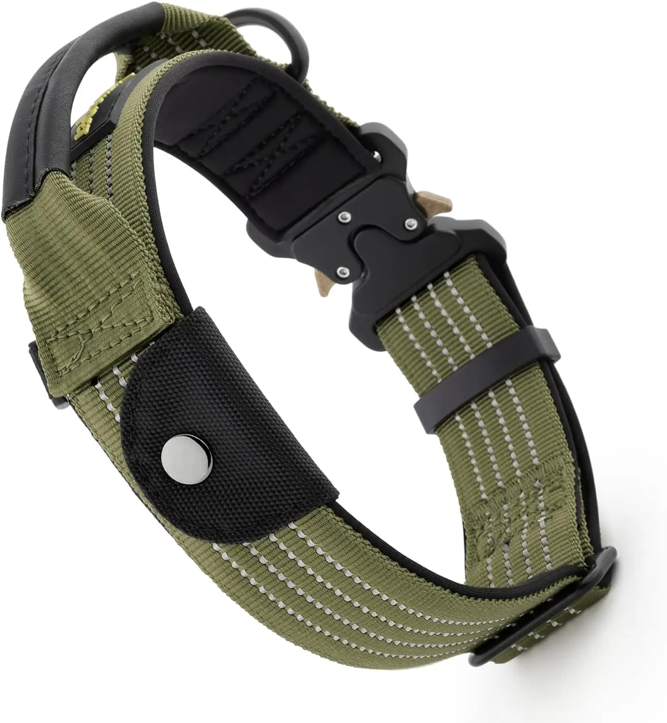 

Adjustable Reflective Nylon Dog Collar with Tracker Pocket, Soft Padded for Medium Large Dogs in Ranger Green
