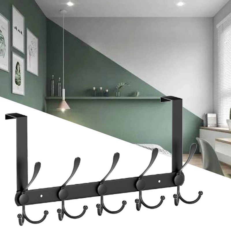 

Matte Black Over-The-Door Metal Coat Rack Metal Coat Hanger Coat Hook Kit - Robust, Space-Saving, Easy-To-Install