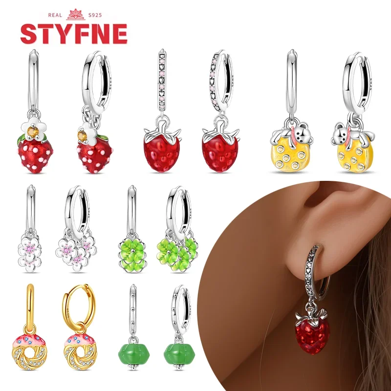 

2025 Silver S925 Strawberry Clover Colored Zircon Original Design Hoop Earrings Making Jewelry for Women Girl Party Fine Gifts