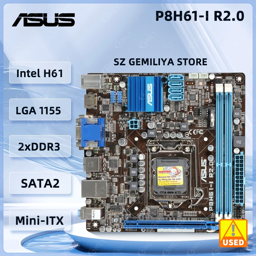 ASUS P8H61-I R2.0 Motherboard Intel H61 LGA 1155 DDR3 Mini-ATX support 2130 2100 3225 3220 2400 3330 3470 3570 3770 G1620 cpu