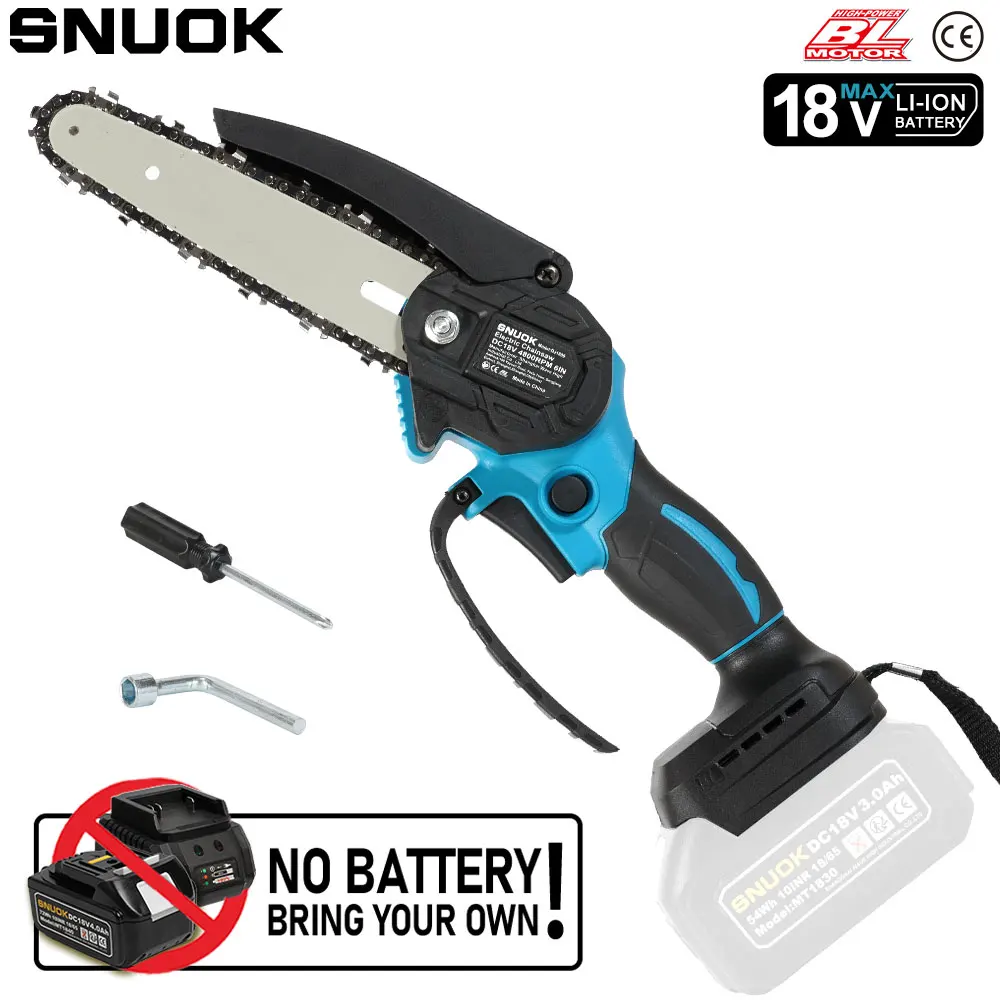 Snuok 6 Polegada sem escova motosserra portátil batteryless 4800rpm sem fio carpintaria serra portátil para makita 18v bateria de lítio